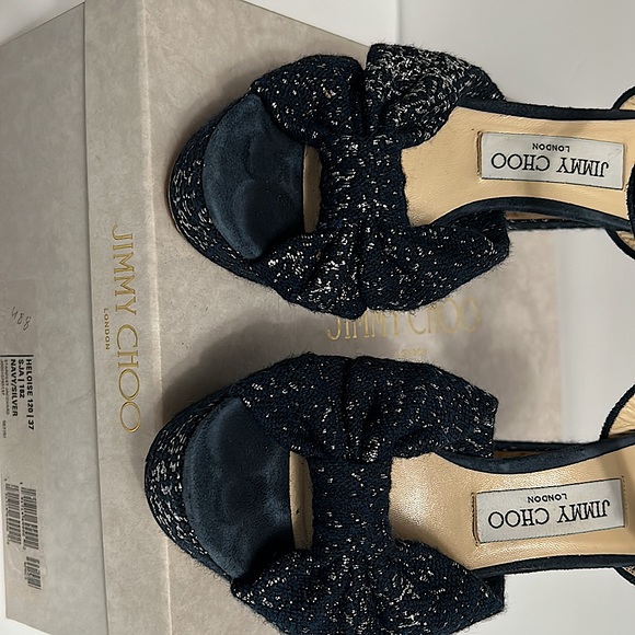 Navy and Silver Jimmy Choo Platform Sandal Heels - Picture 4 of 9